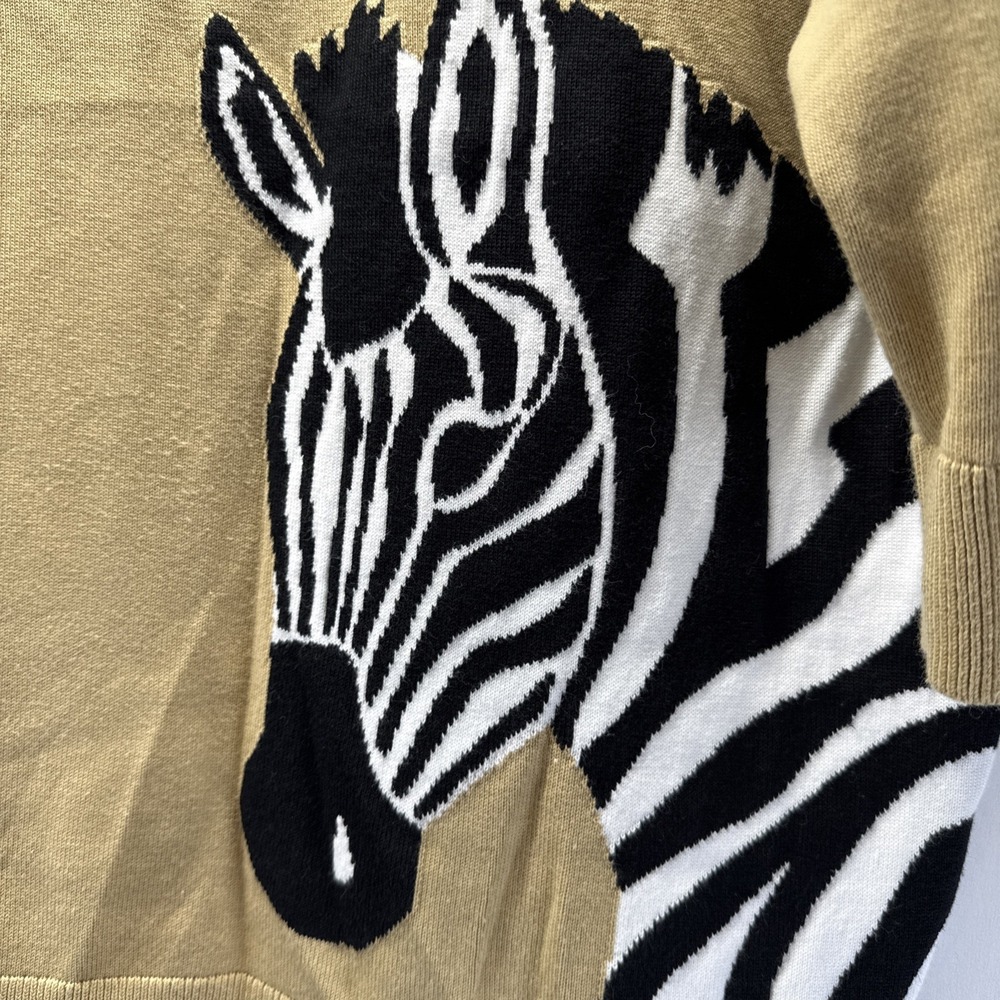 Talbots Women's Sweater Top Sz 2X Plus Zebra Tan Black White 3/4 Sleeve Pullover